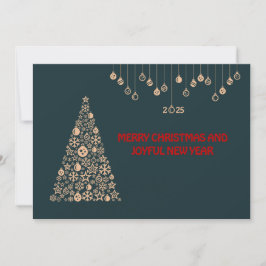 Green wish card New Year with Christmas ball tree Julkort
