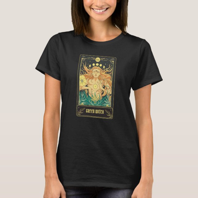 Green Witch Tarot Card Pagan Wicca Wiccan Retro Vi T Shirt (Framsida)