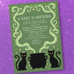 Green Witchy Baby håller på att brygga Baby Shower Inbjudningar