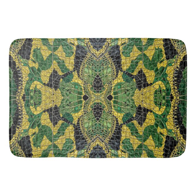 Green Yellow Alligator Crocodile Dragon Leather Badrumsmatta (Framsidan)