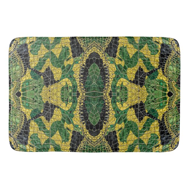 Green Yellow Alligator Crocodile Dragon Leather Badrumsmatta (Framsidan)