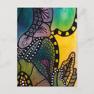 Green Yellow Botanical Abstract Postcard Vykort