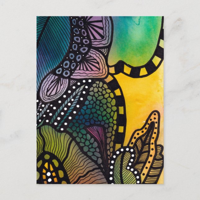 Green Yellow Botanical Abstract Postcard Vykort (Framsida)