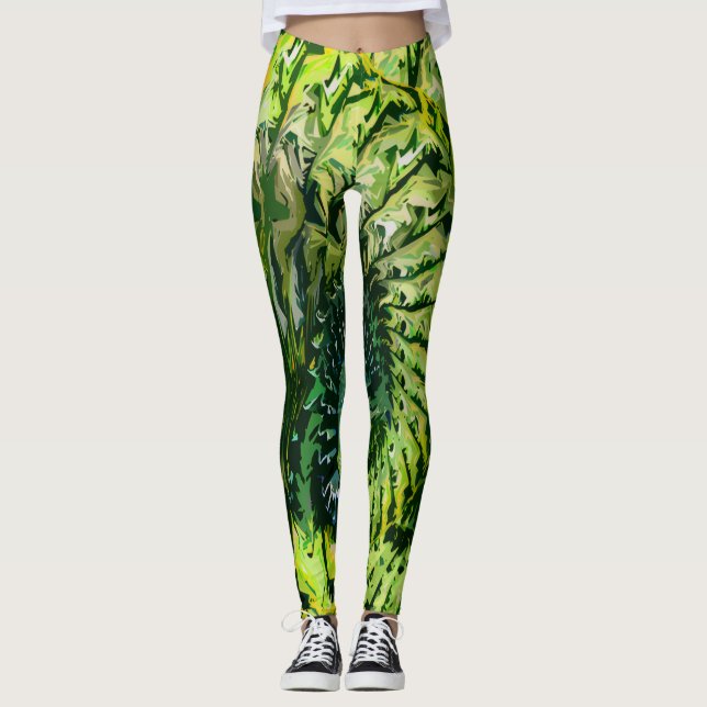  Green Yellow Fractal Art Leggings (Framsida)