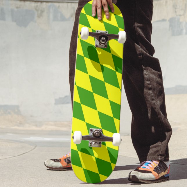 Green Yellow Harlequin Checkered Design  Mini Skateboard Bräda 18,5 Cm (Skapare uppladdad)