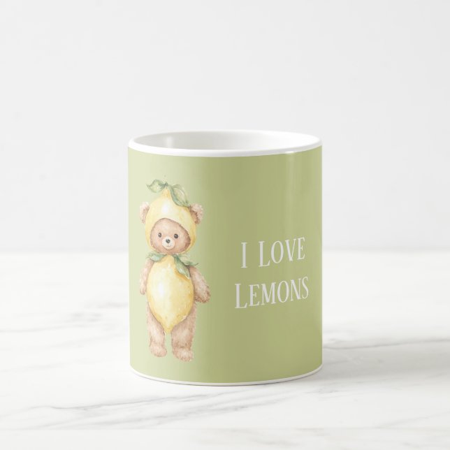 Green Yellow Lemons Teddy Bear Kaffemugg (Center)