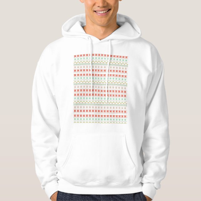 Green-Yellow-Red Pixel knit Pattern Hoodie (Framsida)