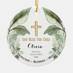 Greenary Personlig Christening Baptism Julgransprydnad Keramik