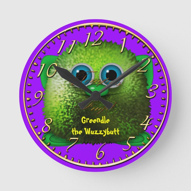 Greendle the Wuzzyrumbut Kids Roligt Tecknad Clock Rund Klocka (Framsida)