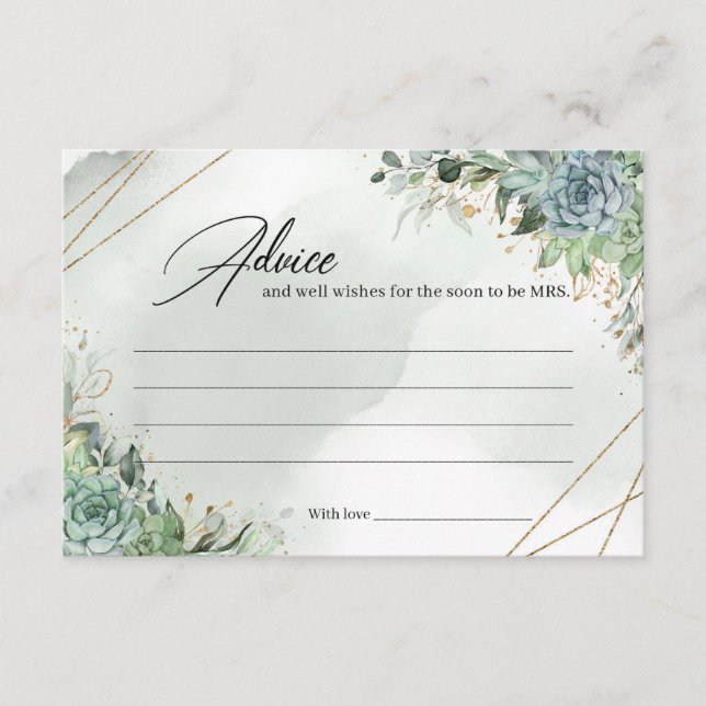 Greeneey Succulents guld ram boho Advice Card Tilläggskort (Framsida)