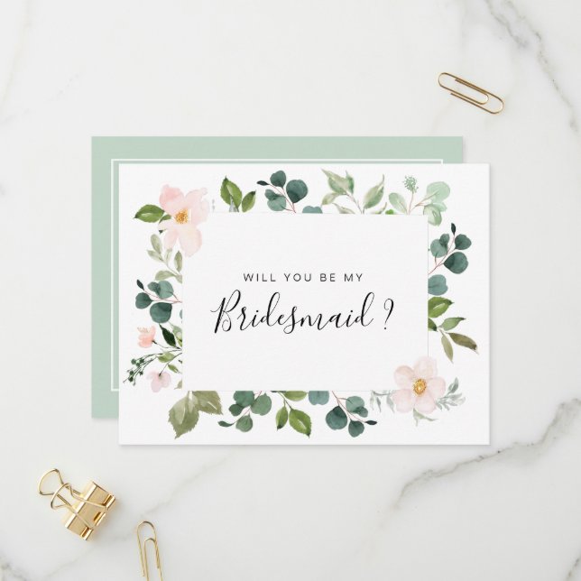 Greenere , blir du mitt Bridesmaid-kort Inbjudan Vykort (Fram/Back In Situ)