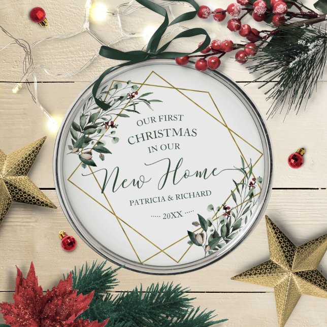 Greenerera vår första jul i vårt nya hem julgransprydnad metall (Skapare uppladdad)