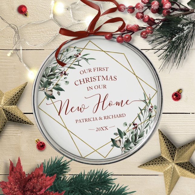Greenerera vår första jul i vårt nya hem julgransprydnad metall (Skapare uppladdad)