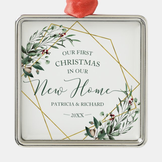 Greenerera vår första jul i vårt nya hem julgransprydnad metall (Framsidan)