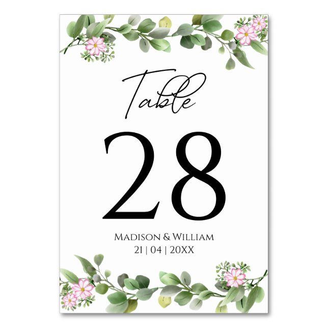 Greeneri Elegant och vacker Blommigt Bröllop Bordsnummer (Framsidan)