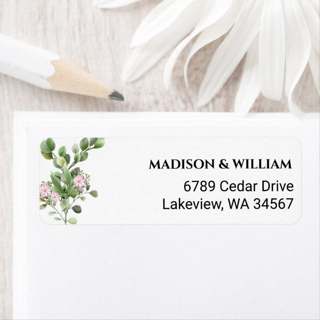 Greeneri Elegant och vacker Blommigt Bröllop Returadress Etikett (Insitu)