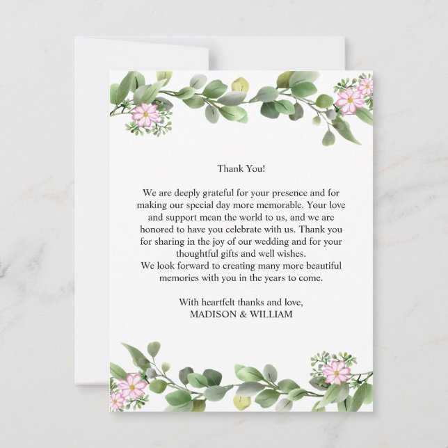 Greeneri Elegant och vacker Blommigt Bröllop Tack Kort (Baksida)