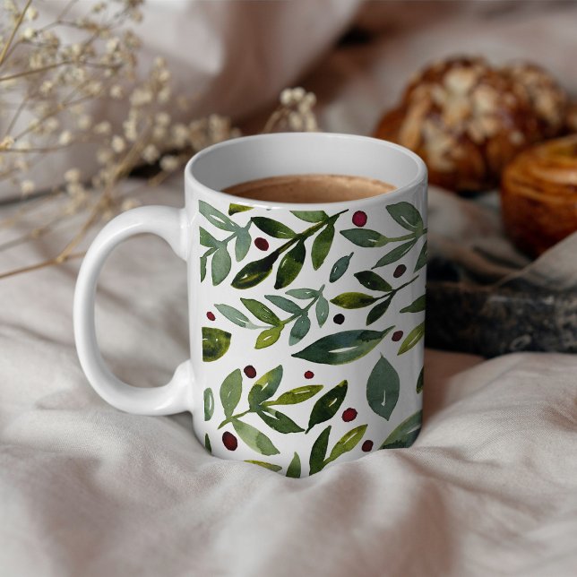 Greenerska vattenfärgen säsong grenar och bär kaffemugg (Skapare uppladdad)