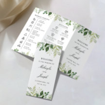 Greenery01 Trefaldig Bröllopsprogram Flyer