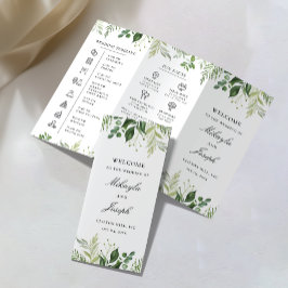 Greenery01 Trefaldig Bröllopsprogram Flyer