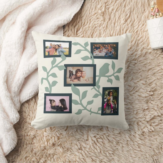 Greenery 5 Photo Family Collage Throw Pillow Kudde (Filt)