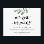 Greenery, A twist in Plans, Bröllop postponed Vykort<br><div class="desc">Det här är den moderna sommargröna trädgården,  i svart typsnitt,  Bröllopsfestens inbjudan omschemalagd (A twist in Plans, ) vykort. Det är perfekten och eleganten som gör det möjligt att lägga om meddelandet till vänner och familj.</div>