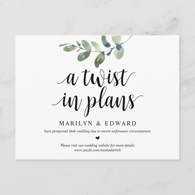 Greenery, A twist in Plans, Bröllop postponed Vykort (Framsida)