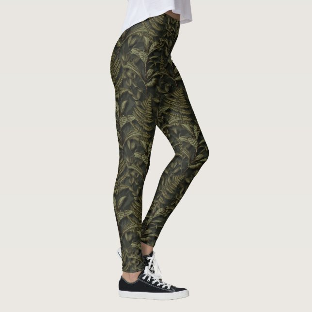 Greenery Aesthetic - Mörk Ferns & Lövs Leggings (Höger)
