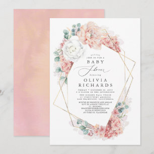 Greenery and Dusty Ro Blommigt Baby Shower Inbjudningar
