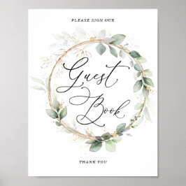 Greenery and Gold Bridal Shower Guest Book Sign Poster