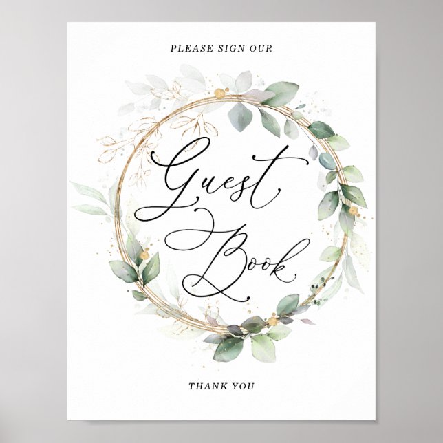 Greenery and Gold Bridal Shower Guest Book Sign Poster (Framsidan)
