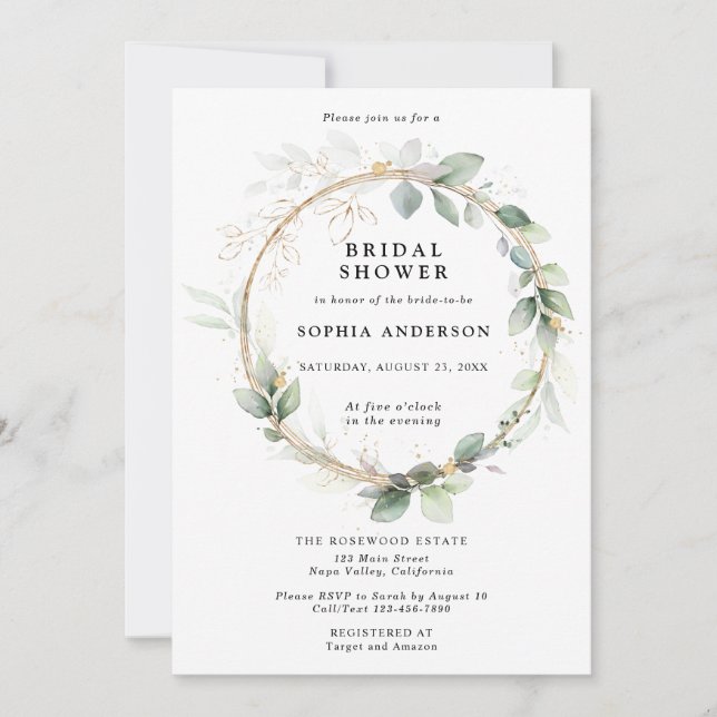 Greenery and Gold Bridal Shower Invitation Inbjudningar (Framsida)