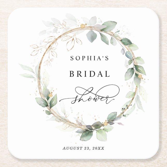 Greenery and Gold Bridal Shower  Underlägg Papper Kvadrat (Framsidan)