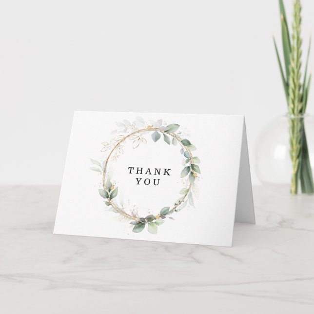 Greenery and Gold Wedding Folded Thank You Tack Kort (Framsida)