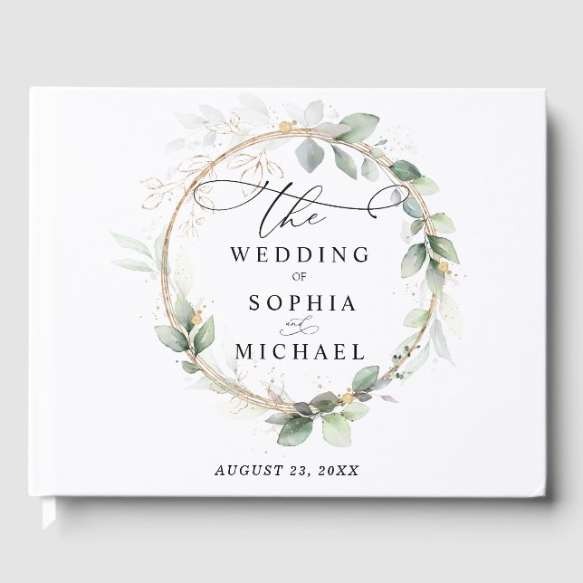 Greenery and Gold Wedding Guest Book Gästböcker (Framsida)