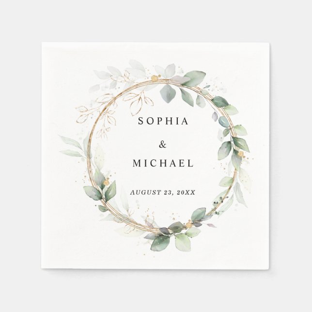 Greenery and Gold Wedding Napkins Pappersservett (Framsidan)