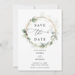 Greenery and Gold Wedding Save the Date Invitation Inbjudningar