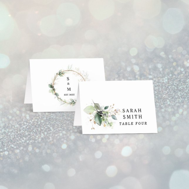 Greenery and Gold Wedding Table Place Card Bordsnummer (Skapare uppladdad)