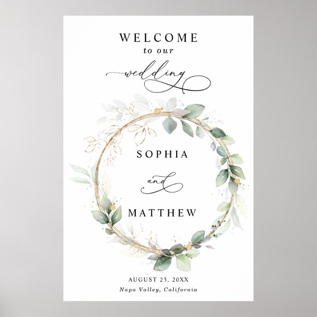 Greenery and Gold Wedding Welcome Poster (Framsidan)