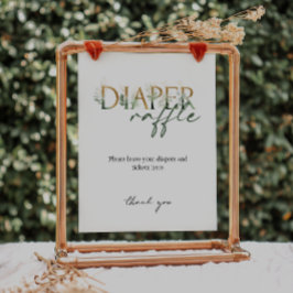 Greenery and Guld Baby Shower Diaper Raffle Sign Poster