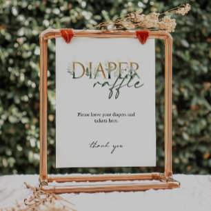Greenery and Guld Baby Shower Diaper Raffle Sign Poster