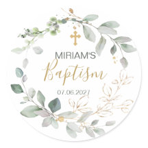 Greenery and guld foliage Baptism Classic Round
