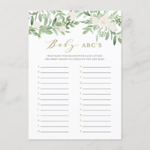 Greenery and White Flowers Baby Shower ABC Game Tilläggskort
