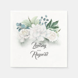 Greenery and White Flowers Romantic Bröllop Pappersservett
