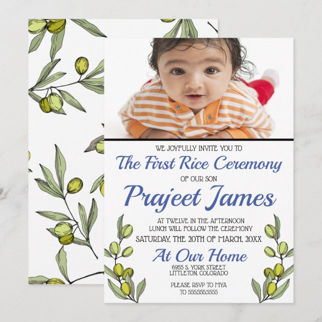 Greenery Annaprashan Inbjudningar (Fram/baksida)