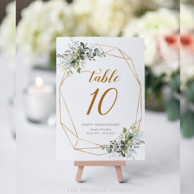 Greenery Anniversary Table Numbers Card - EAC326a Bordsnummer (Anniversary Table Number Card 5x7)