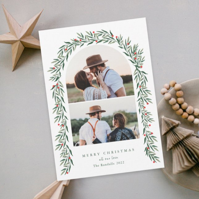 Greenery Arch Modern Script 2 Photo Jul Julkort (Skapare uppladdad)