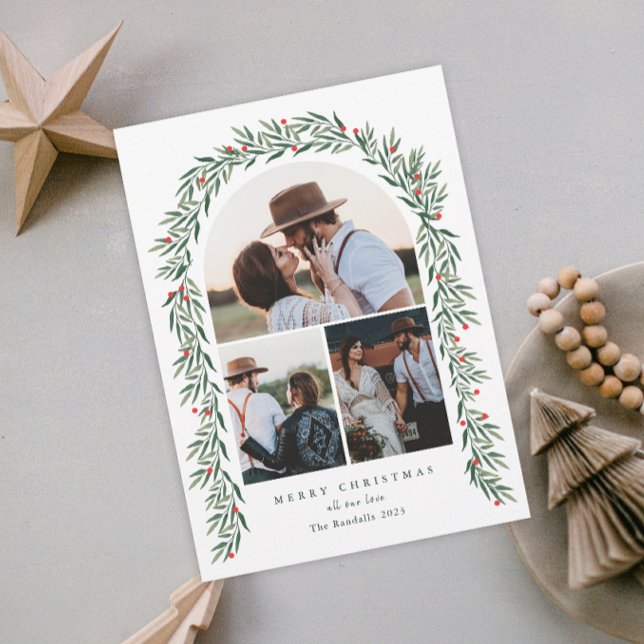 Greenery Arch Modern Script 3 - fotojul Julkort (Skapare uppladdad)