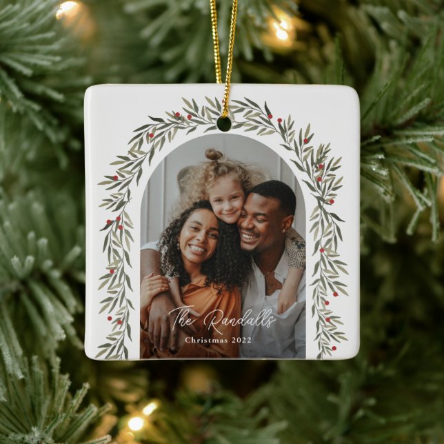 Greenery Arch Modern Script Photo Jul Julgransprydnad Keramik (Träd)