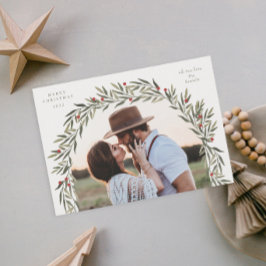 Greenery Arch Modern Script Photo Jul Julkort